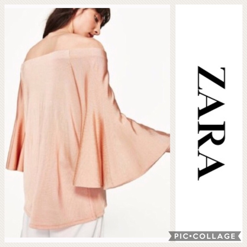 Zara Bell Cap Sleeve Off the Shoulder Top NWT Small Pink